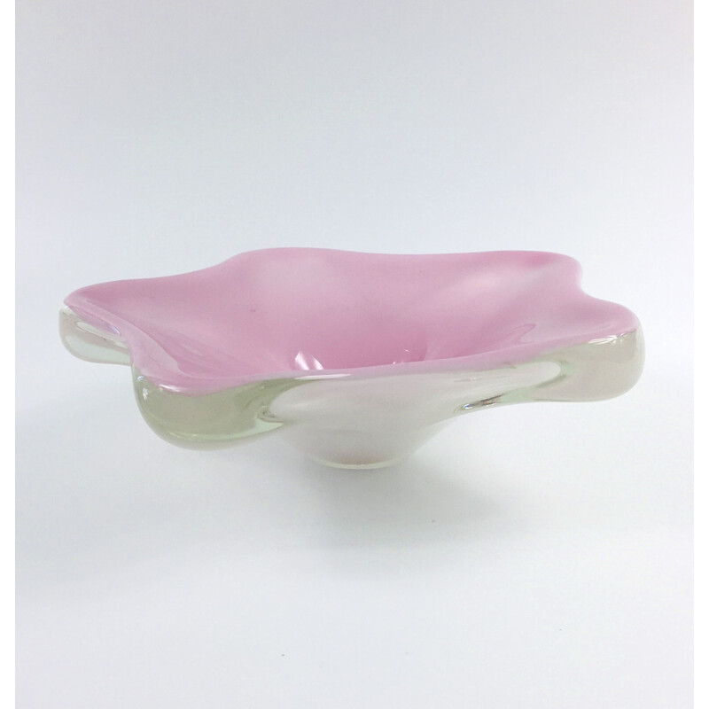 Vintage Murano glass bowl centerpiece pink, Italy 1960s