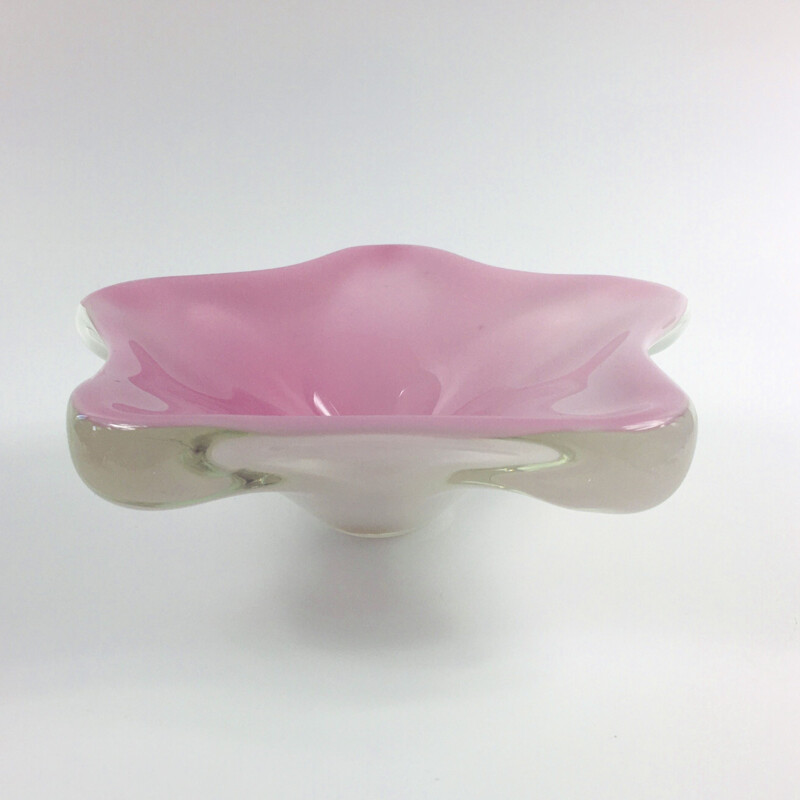 Vintage Murano glass bowl centerpiece pink, Italy 1960s