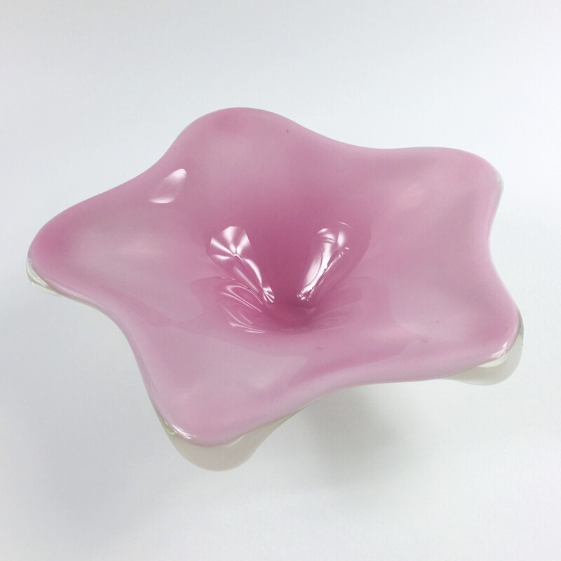 Vintage Murano glass bowl centerpiece pink, Italy 1960s