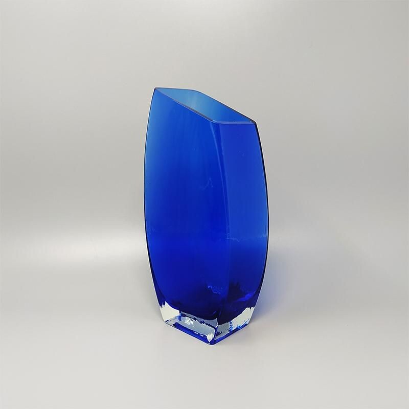 Pair of vintage blue vases in Murano glass, Italy 1970s