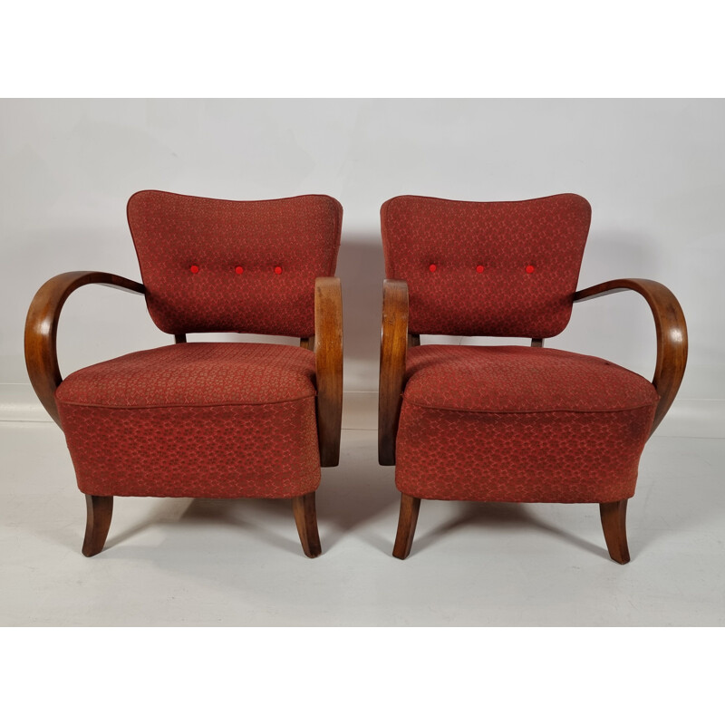 Pair of vintage H-237 armchairs by Jindřich Halabala, 1950s