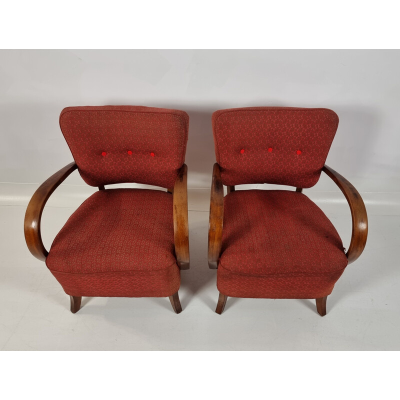 Pair of vintage H-237 armchairs by Jindřich Halabala, 1950s