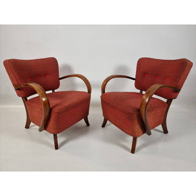 Pair of vintage H-237 armchairs by Jindřich Halabala, 1950s