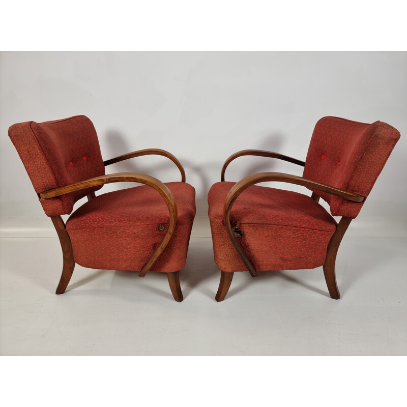 Pair of vintage H-237 armchairs by Jindřich Halabala, 1950s