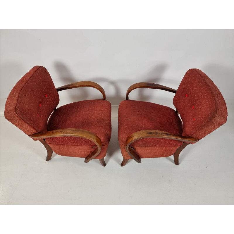 Pair of vintage H-237 armchairs by Jindřich Halabala, 1950s