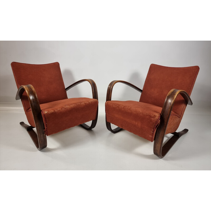 Pair of vintage H 269 armchairs by Jindřich Halabala, Czech Republic 1930s