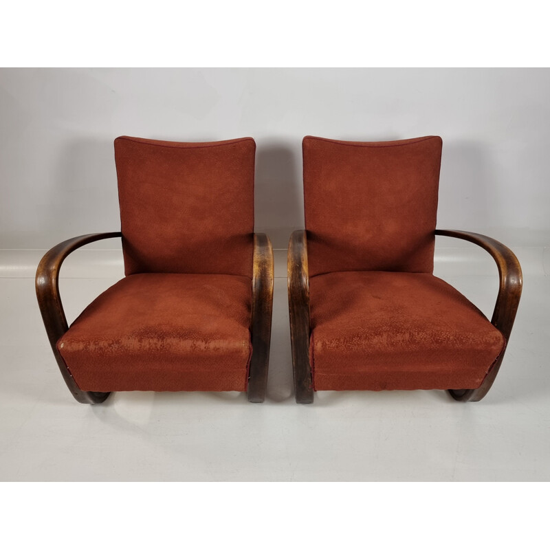 Pair of vintage H 269 armchairs by Jindřich Halabala, Czech Republic 1930s