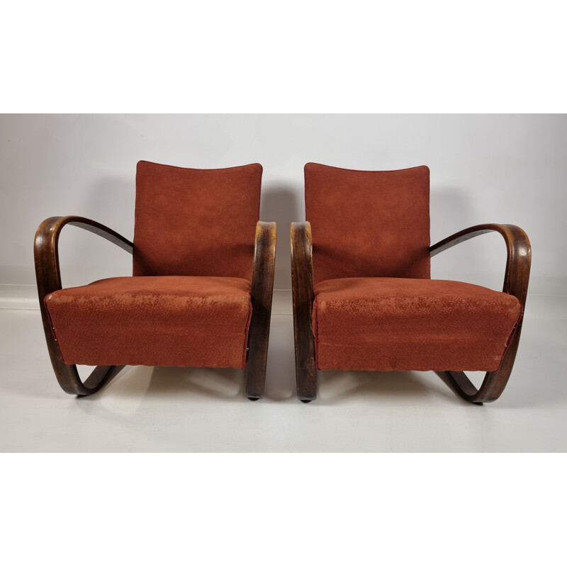 Pair of vintage H 269 armchairs by Jindřich Halabala, Czech Republic 1930s