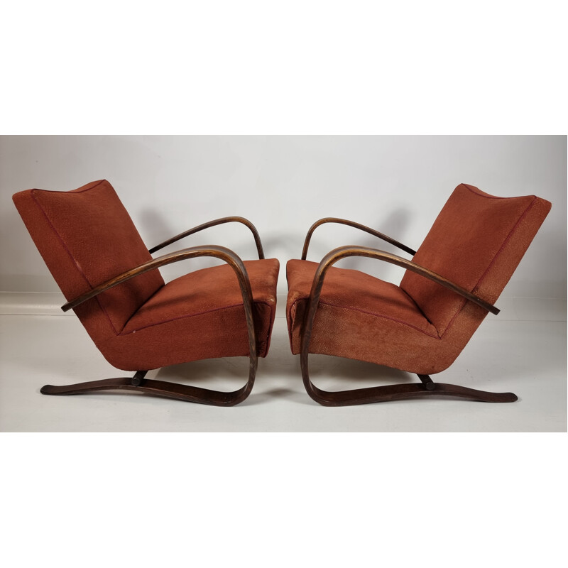 Pair of vintage H 269 armchairs by Jindřich Halabala, Czech Republic 1930s