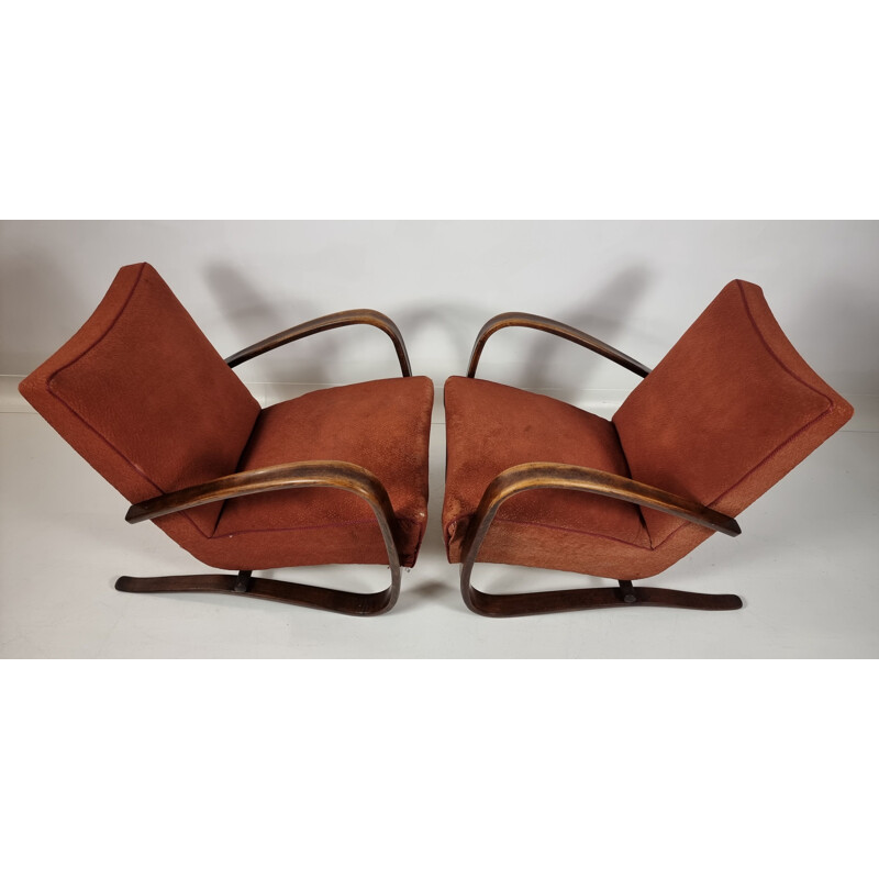 Pair of vintage H 269 armchairs by Jindřich Halabala, Czech Republic 1930s