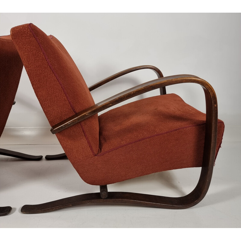 Pair of vintage H 269 armchairs by Jindřich Halabala, Czech Republic 1930s