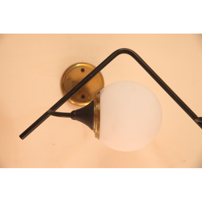 Pair of vintage Stilnovo wall lamp in brass and opaline metal