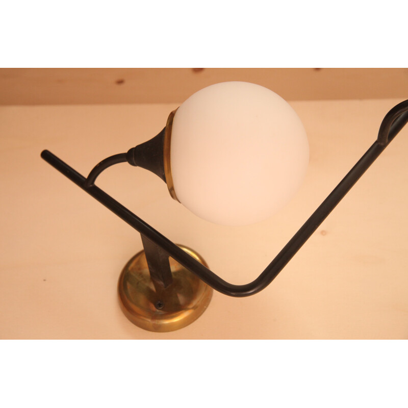 Pair of vintage Stilnovo wall lamp in brass and opaline metal