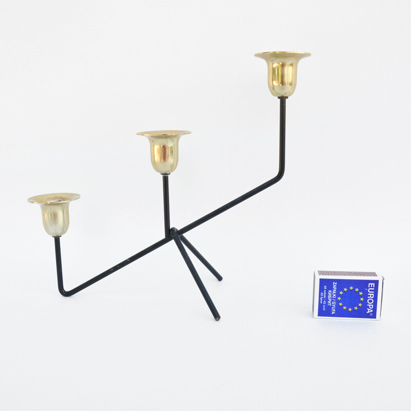 Minimalist vintage candlestick in aluminum and brass, Belgium 1970