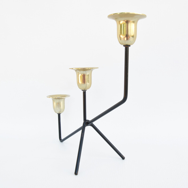 Minimalist vintage candlestick in aluminum and brass, Belgium 1970