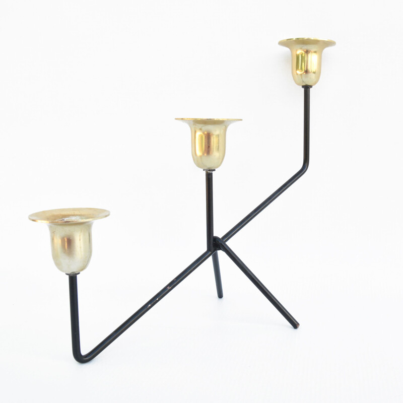 Minimalist vintage candlestick in aluminum and brass, Belgium 1970