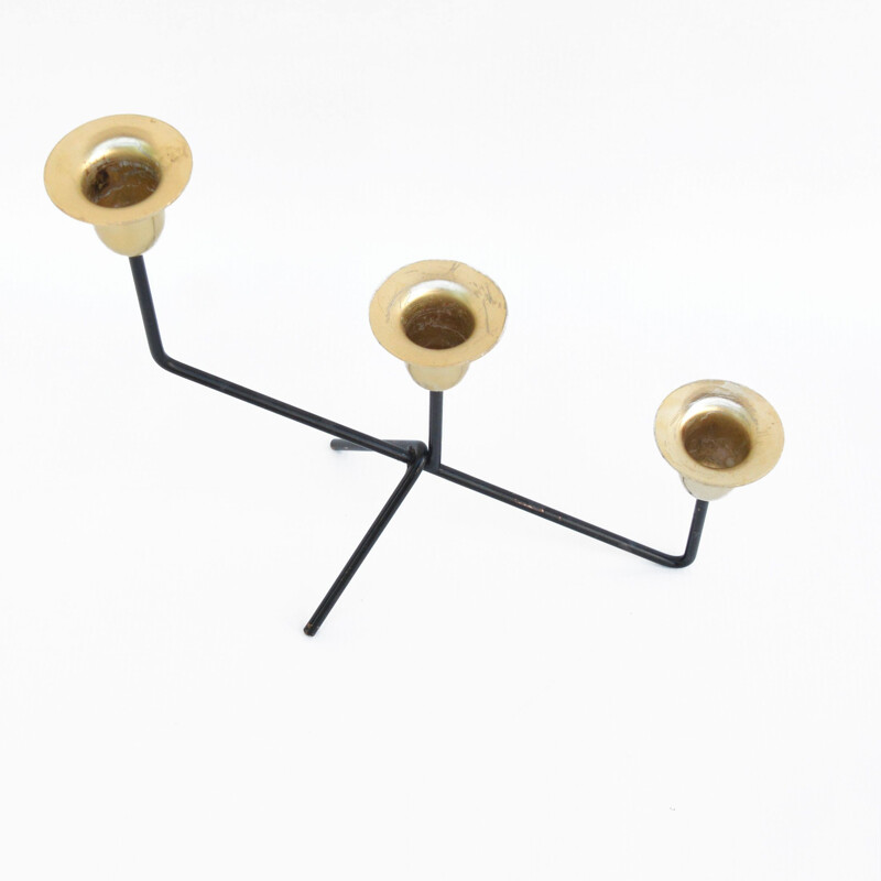 Minimalist vintage candlestick in aluminum and brass, Belgium 1970