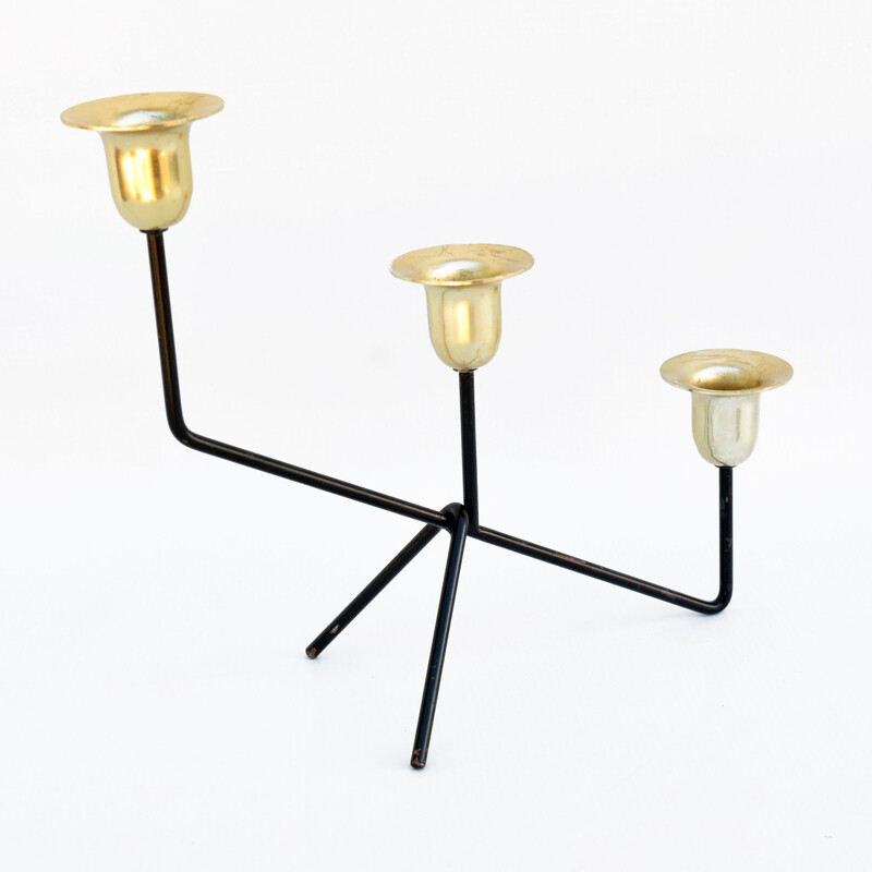 Minimalist vintage candlestick in aluminum and brass, Belgium 1970