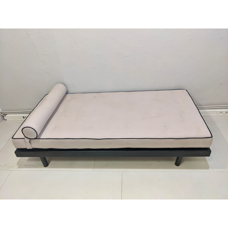 Vintage Scal daybed with metal legs and fabric mattress by Jean Prouvé