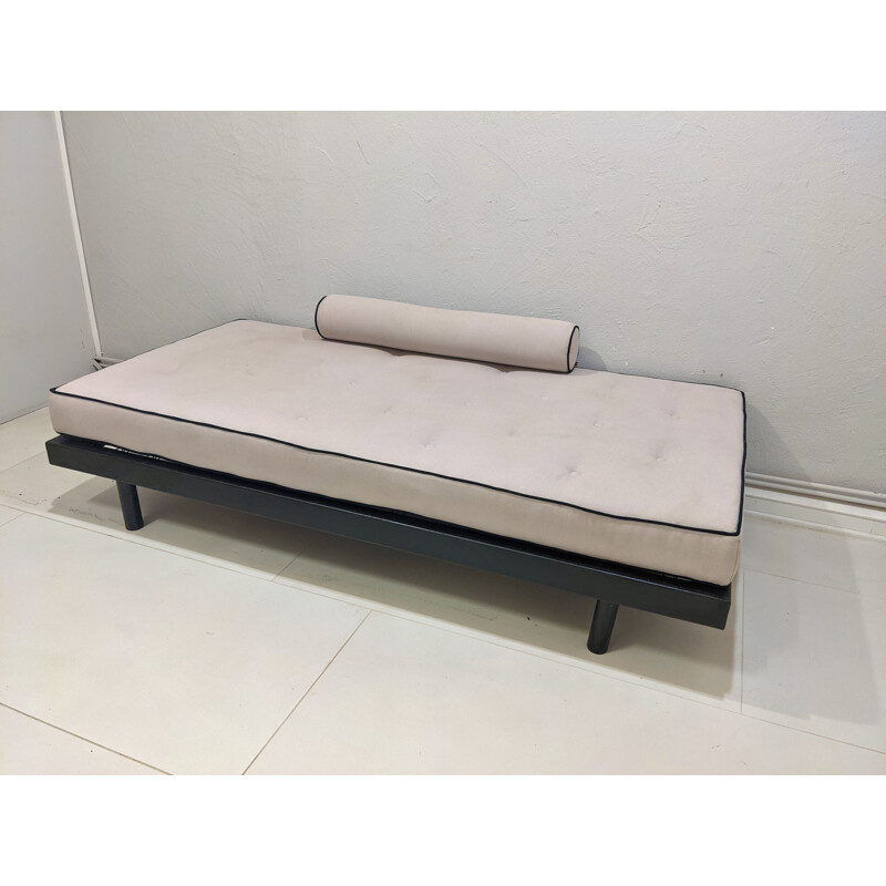 Vintage Scal daybed with metal legs and fabric mattress by Jean Prouvé