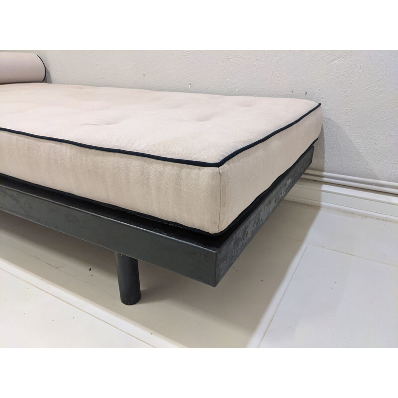 Vintage Scal daybed with metal legs and fabric mattress by Jean Prouvé
