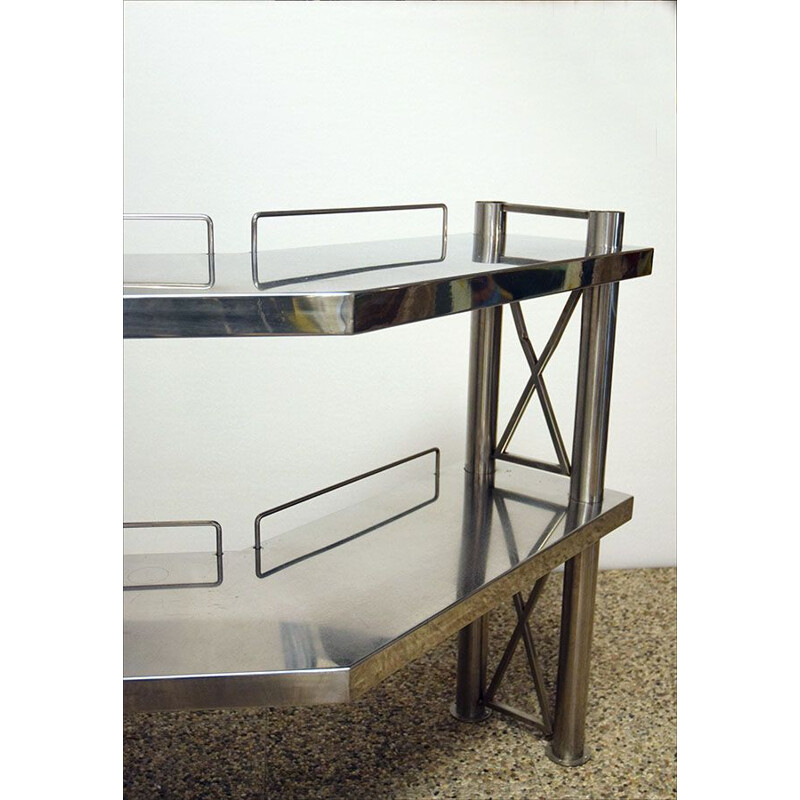 Corner console in steel with two shelves, Italia 1970s