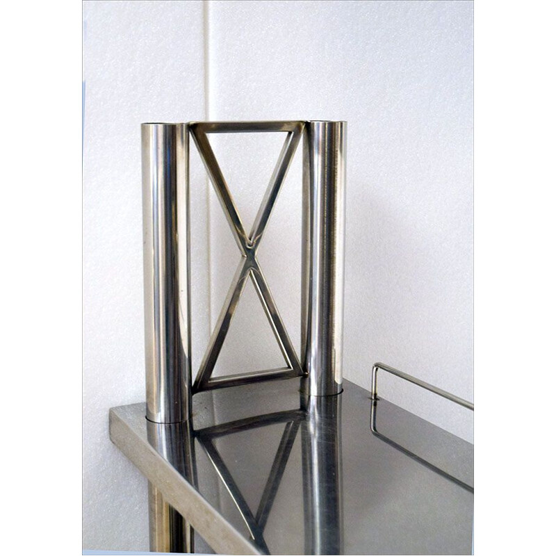 Corner console in steel with two shelves, Italia 1970s