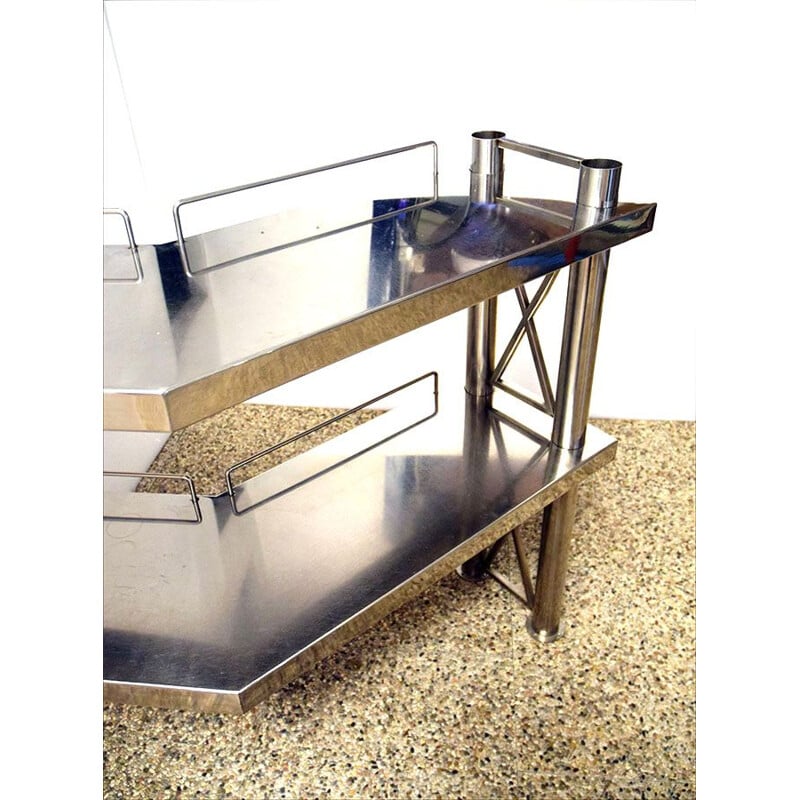 Corner console in steel with two shelves, Italia 1970s