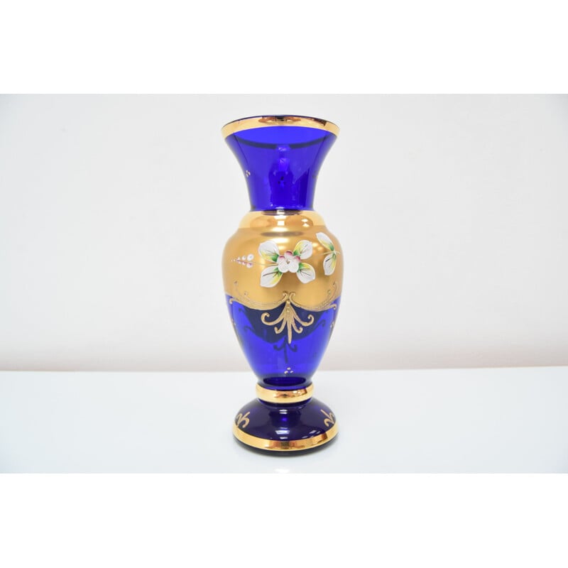 Vintage handmade glass vase, Czechoslovakia 1960