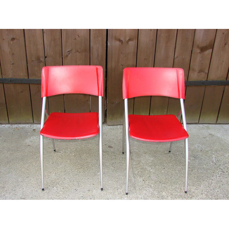 Pair of metal and leather Calligaris chairs, Italia 1990s