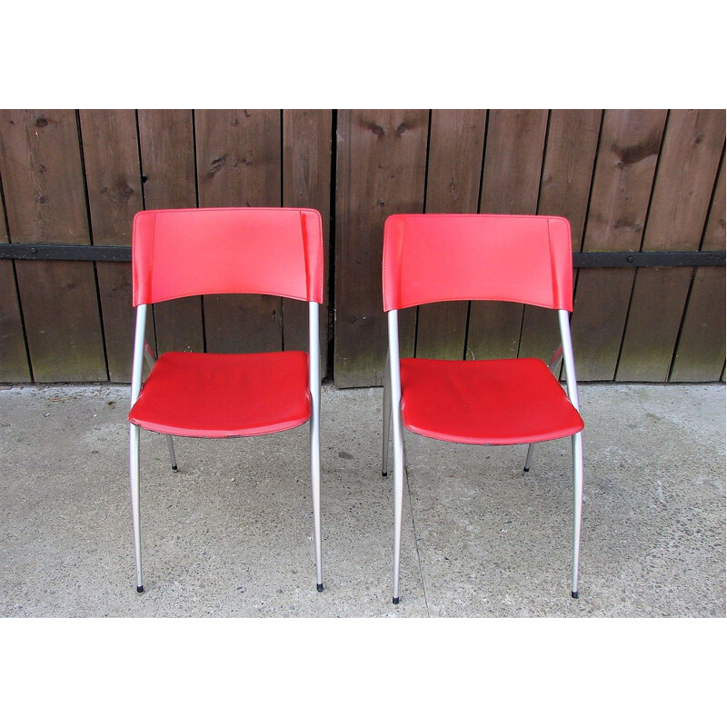 Paar Calligaris-Stühle aus Metall und Leder, Italien 1990