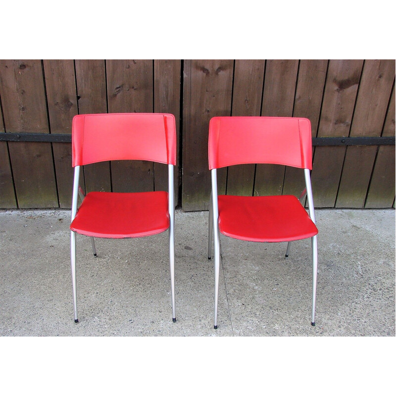 Pair of metal and leather Calligaris chairs, Italia 1990s