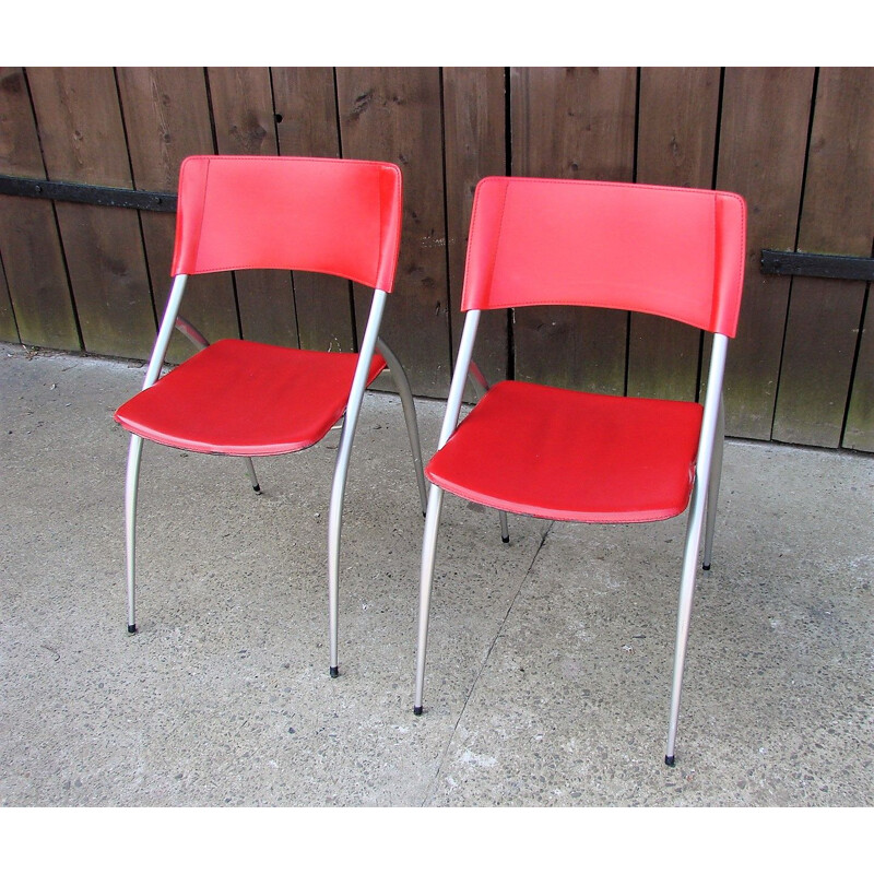 Paar Calligaris-Stühle aus Metall und Leder, Italien 1990