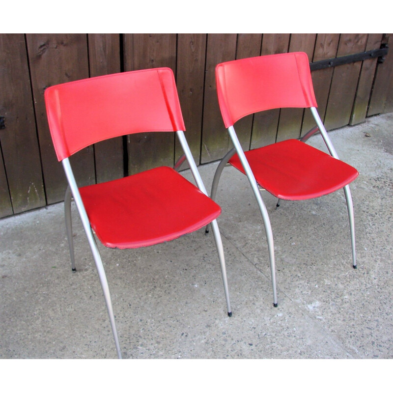 Pair of metal and leather Calligaris chairs, Italia 1990s