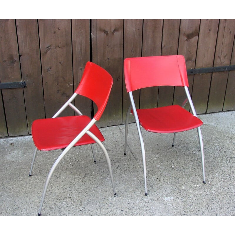 Pair of metal and leather Calligaris chairs, Italia 1990s