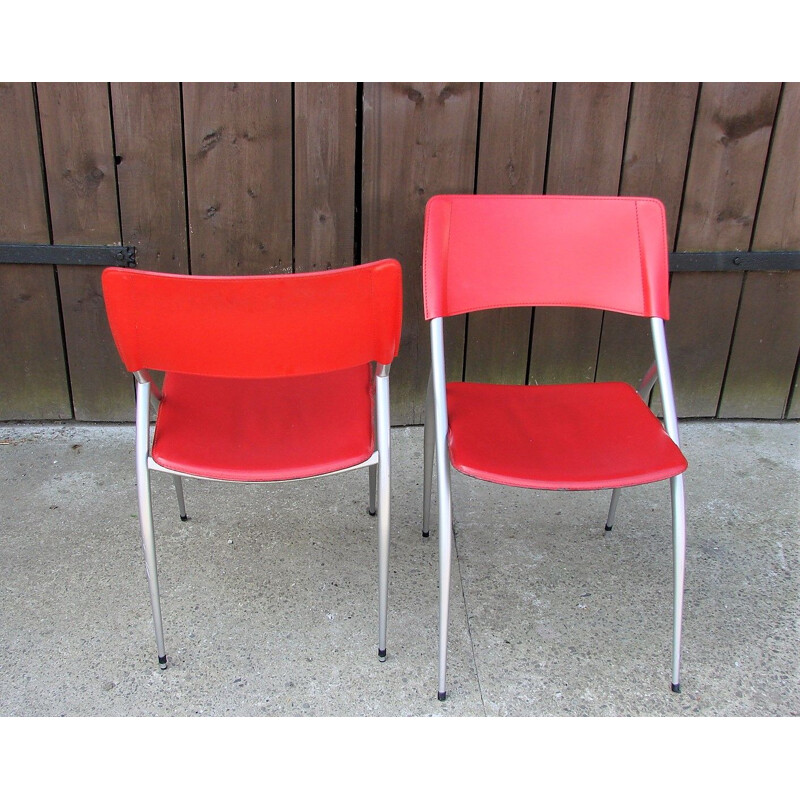 Pair of metal and leather Calligaris chairs, Italia 1990s