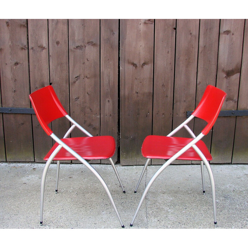 Pair of metal and leather Calligaris chairs, Italia 1990s