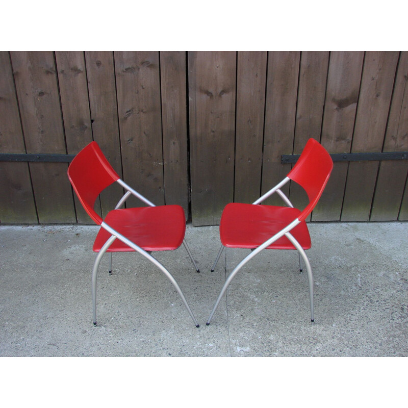 Pair of metal and leather Calligaris chairs, Italia 1990s