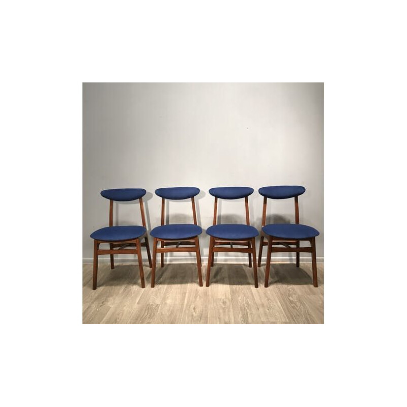Set of 4 vintage beechwood chairs By R. Hałas, Poland 1960