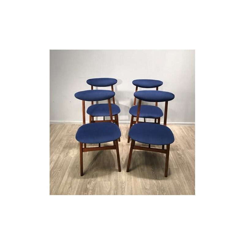 4 chaises vintage en bois de hêtre par R. Hałas, Pologne 1960