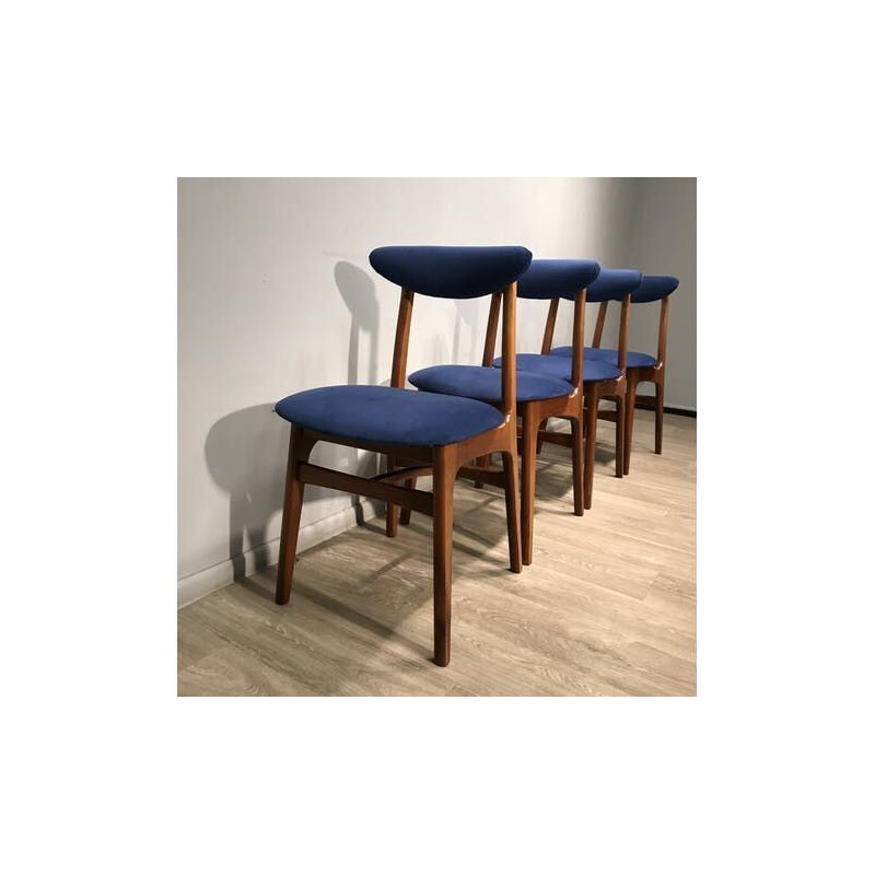 Set of 4 vintage beechwood chairs By R. Hałas, Poland 1960