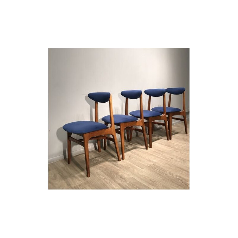 Set of 4 vintage beechwood chairs By R. Hałas, Poland 1960