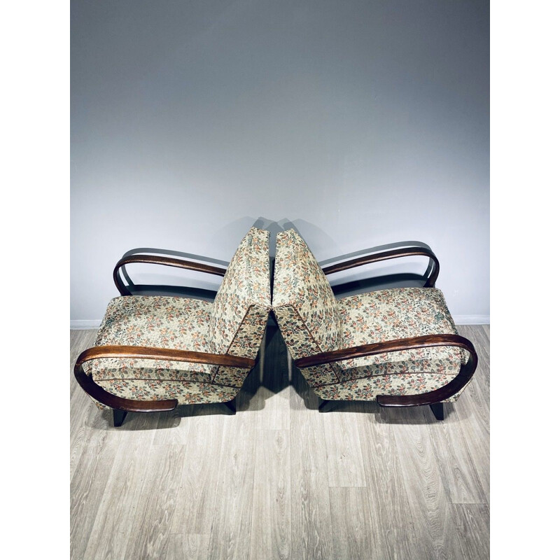 Pair of vintage H 227 art deco armchairs by Halabala
