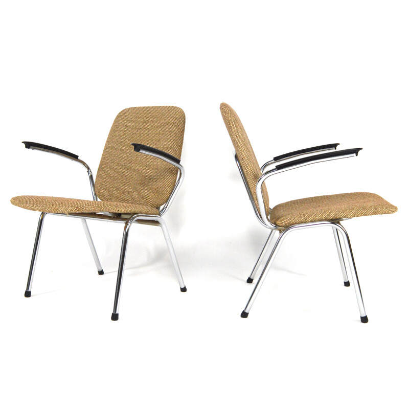Paire de chaises à bras Gispen en métal et tissu - 1950