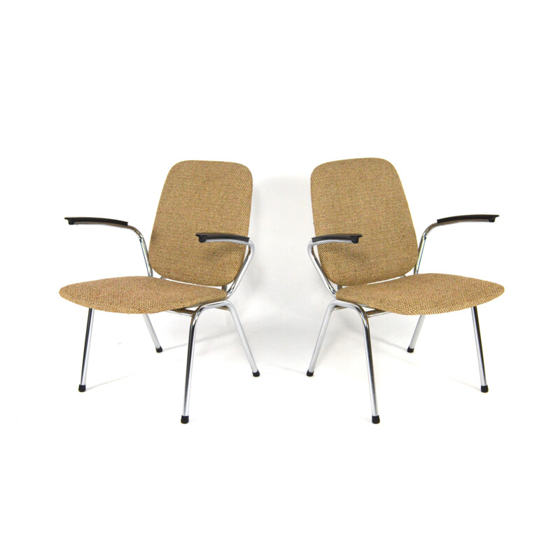 Pair of Gispen chairs in metal and fabric - 1950s