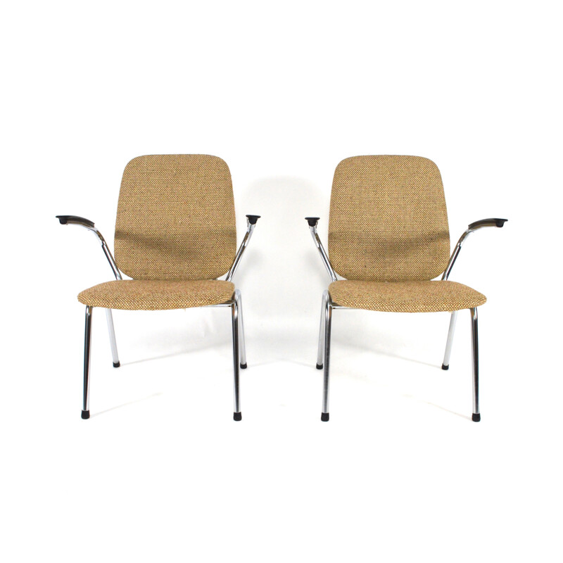 Pair of Gispen chairs in metal and fabric - 1950s