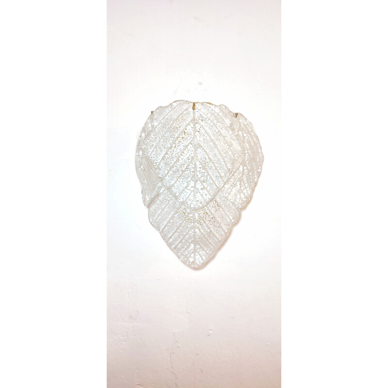 Applique vintage Mazzega avec feuilles en verre de Murano et structure en métal doré