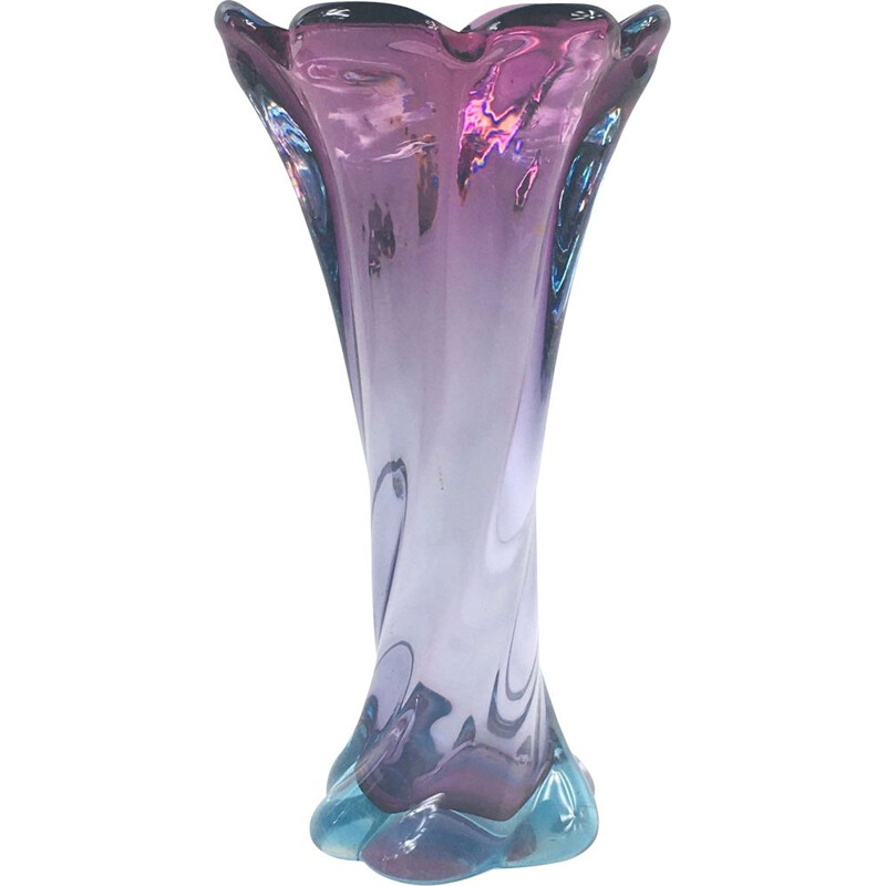Vase vintage en verre de Murano torsadé, Italie 1960