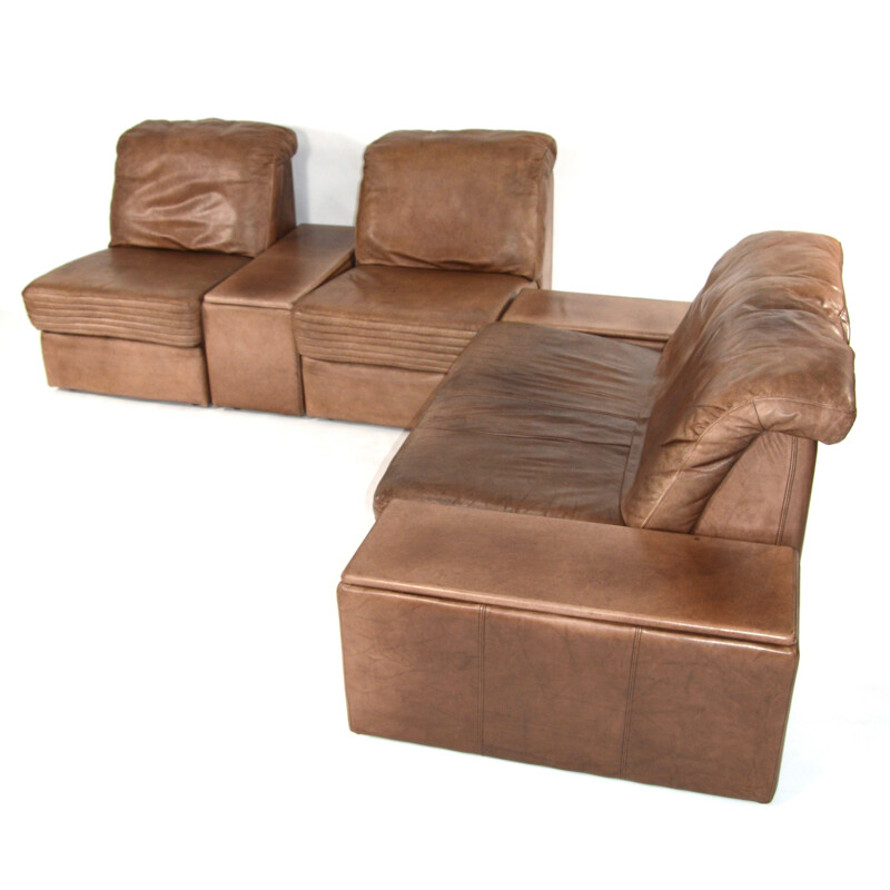 Brown leather lounge set - 1970s