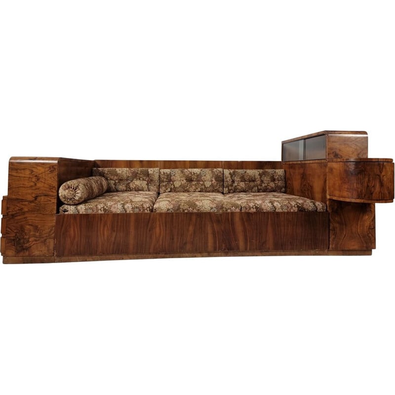 Art Deco vintage walnut sofa, 1940s